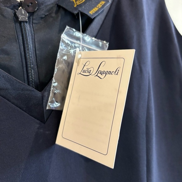 LUISA SPAGNOLI  Sz 42 100% Silk Sequin Floral Appliqué Pleated V-Neck Dress NEW - Picture 4 of 12